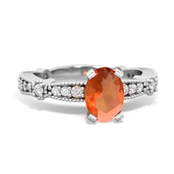 Fire Opal Sparkling Tiara 7X5mm Oval 14K White Gold ring R26297VL