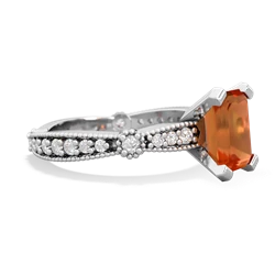 Fire Opal Sparkling Tiara 8X6 Emerald-Cut 14K White Gold ring R26298EM