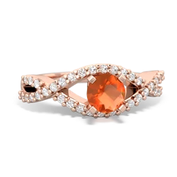 Fire Opal Diamond Twist 5Mm Round Engagment  14K Rose Gold ring R26405RD