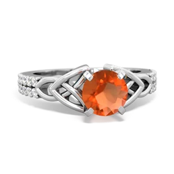 Fire Opal Celtic Knot 6Mm Round Engagement 14K White Gold ring R26446RD