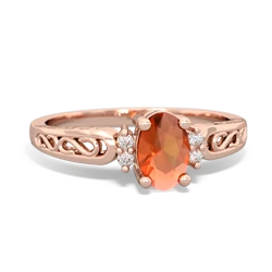 Fire Opal Filligree Scroll Oval 14K Rose Gold ring R0812