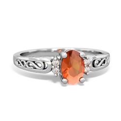 Fire Opal Filligree Scroll Oval 14K White Gold ring R0812