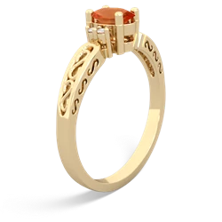 Fire Opal Filligree Scroll Oval 14K Yellow Gold ring R0812