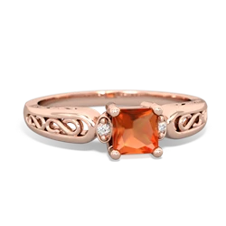 Fire Opal Filligree Scroll Square 14K Rose Gold ring R2430