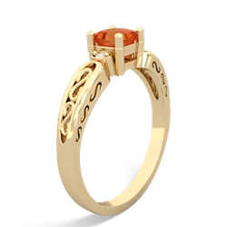 Fire Opal Filligree Scroll Square 14K Yellow Gold ring R2430