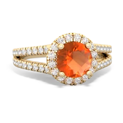 Fire Opal Pave Halo 14K Yellow Gold ring R5490