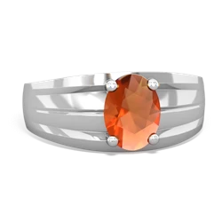 Fire Opal Men's Two Lane 14K White Gold ring R0363