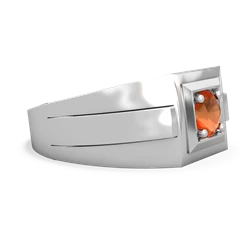 Fire Opal Men's Squared Circle 14K White Gold ring R0480