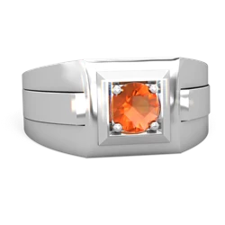 Fire Opal Men's Squared Circle 14K White Gold ring R0480