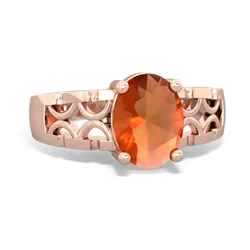 Fire Opal Art Deco Filigree 14K Rose Gold ring R2322