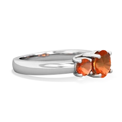 Fire Opal Three Stone Round Trellis 14K White Gold ring R4018