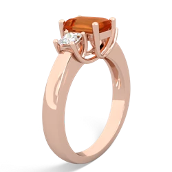 Fire Opal Diamond Three Stone Emerald-Cut Trellis 14K Rose Gold ring R4021