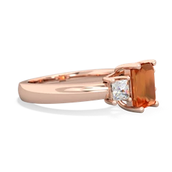 Fire Opal Diamond Three Stone Emerald-Cut Trellis 14K Rose Gold ring R4021