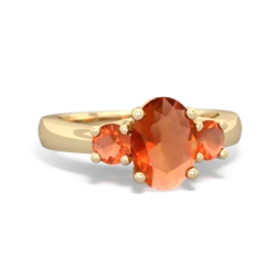 Fire Opal Three Stone Oval Trellis 14K Yellow Gold ring R4024