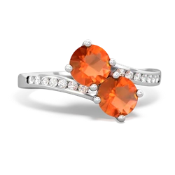 Fire Opal Channel Set Two Stone 14K White Gold ring R5303