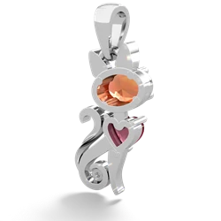 Fire Opal Kitten 14K White Gold pendant P5780