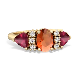 Fire Opal Antique Style Three Stone 14K Yellow Gold ring R2186