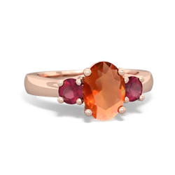 Fire Opal Three Stone Oval Trellis 14K Rose Gold ring R4024