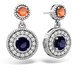 Fire Opal Halo Dangle 14K White Gold earrings E5319