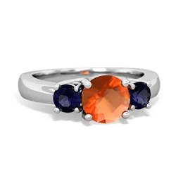 Fire Opal Three Stone Round Trellis 14K White Gold ring R4018