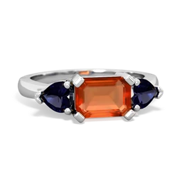 Fire Opal Three Stone 14K White Gold ring R5235