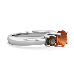 Fire Opal Three Stone Round Trellis 14K White Gold ring R4018