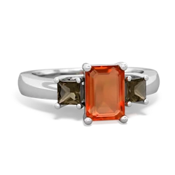 Fire Opal Three Stone Emerald-Cut Trellis 14K White Gold ring R4021