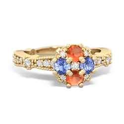 Fire Opal Sparkling Tiara Cluster 14K Yellow Gold ring R26293RD