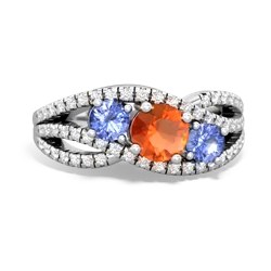 Fire Opal Three Stone Aurora 14K White Gold ring R3080