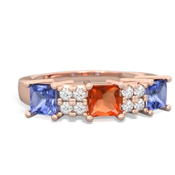 Fire Opal Three Stone Diamond Cluster 14K Rose Gold ring R2592