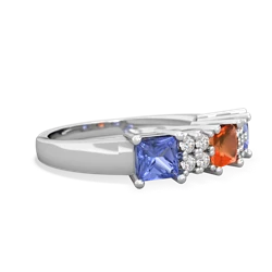 Fire Opal Three Stone Diamond Cluster 14K White Gold ring R2592