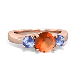 Fire Opal Three Stone Round Trellis 14K Rose Gold ring R4018