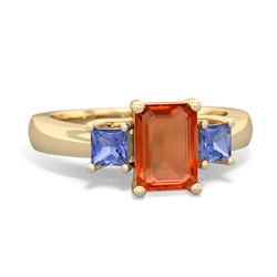 Fire Opal Three Stone Emerald-Cut Trellis 14K Yellow Gold ring R4021