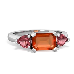 Fire Opal Three Stone 14K White Gold ring R5235