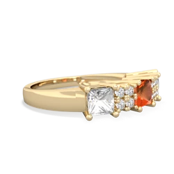 Fire Opal Three Stone Diamond Cluster 14K Yellow Gold ring R2592