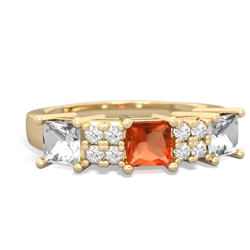 Fire Opal Three Stone Diamond Cluster 14K Yellow Gold ring R2592