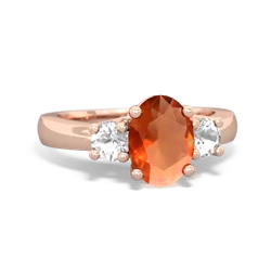 Fire Opal Three Stone Oval Trellis 14K Rose Gold ring R4024