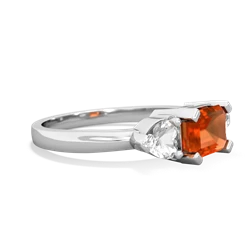 Fire Opal Three Stone 14K White Gold ring R5235