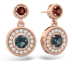 Garnet Halo Dangle 14K Rose Gold earrings E5319