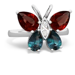 Garnet Butterfly 14K White Gold ring R2215