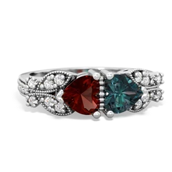 Garnet Diamond Butterflies 14K White Gold ring R5601