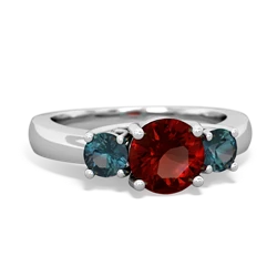 Garnet Three Stone Round Trellis 14K White Gold ring R4018