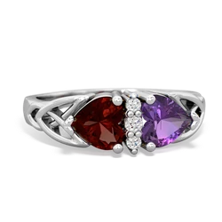 Garnet Celtic Knot Double Heart 14K White Gold ring R5040