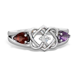 Garnet Hearts Intertwined 14K White Gold ring R5880