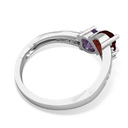 Garnet Snuggling Hearts 14K White Gold ring R2178