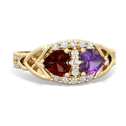 Garnet Sparkling Celtic Knot 14K Yellow Gold ring R2645