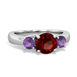 Garnet Three Stone Round Trellis 14K White Gold ring R4018