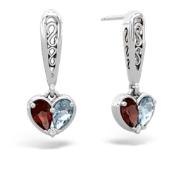 Garnet Filligree Heart 14K White Gold earrings E5070