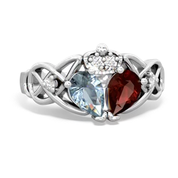 Garnet 'One Heart' Celtic Knot Claddagh 14K White Gold ring R5322