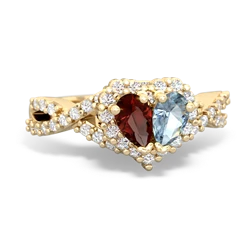 Garnet Diamond Twist 'One Heart' 14K Yellow Gold ring R2640HRT